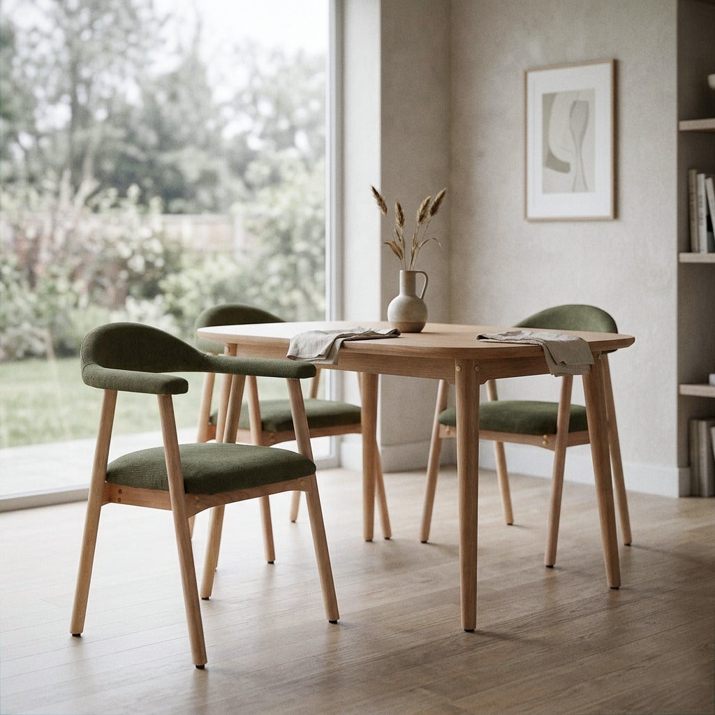 DS-39 .SAVONA BEECH WITH 6 TORINO GREEN CHAIRS DINING SET