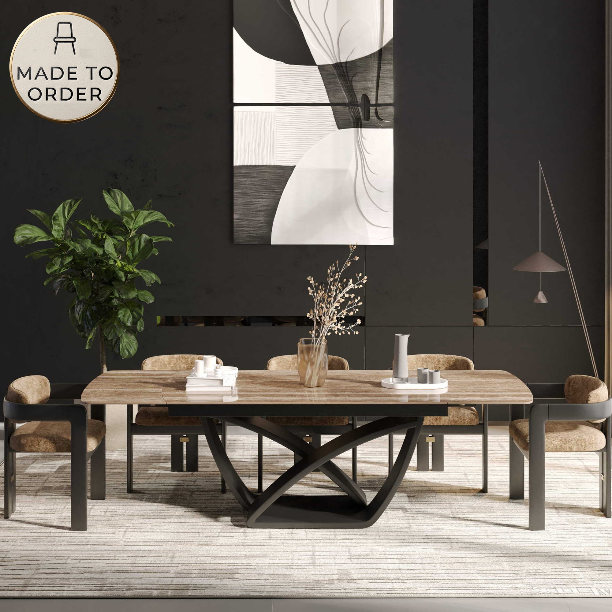 DS-34 .AURELIA BUTTER FLY BASE (2.4M) TABLE WITH 6 Belgravia Brown Chair