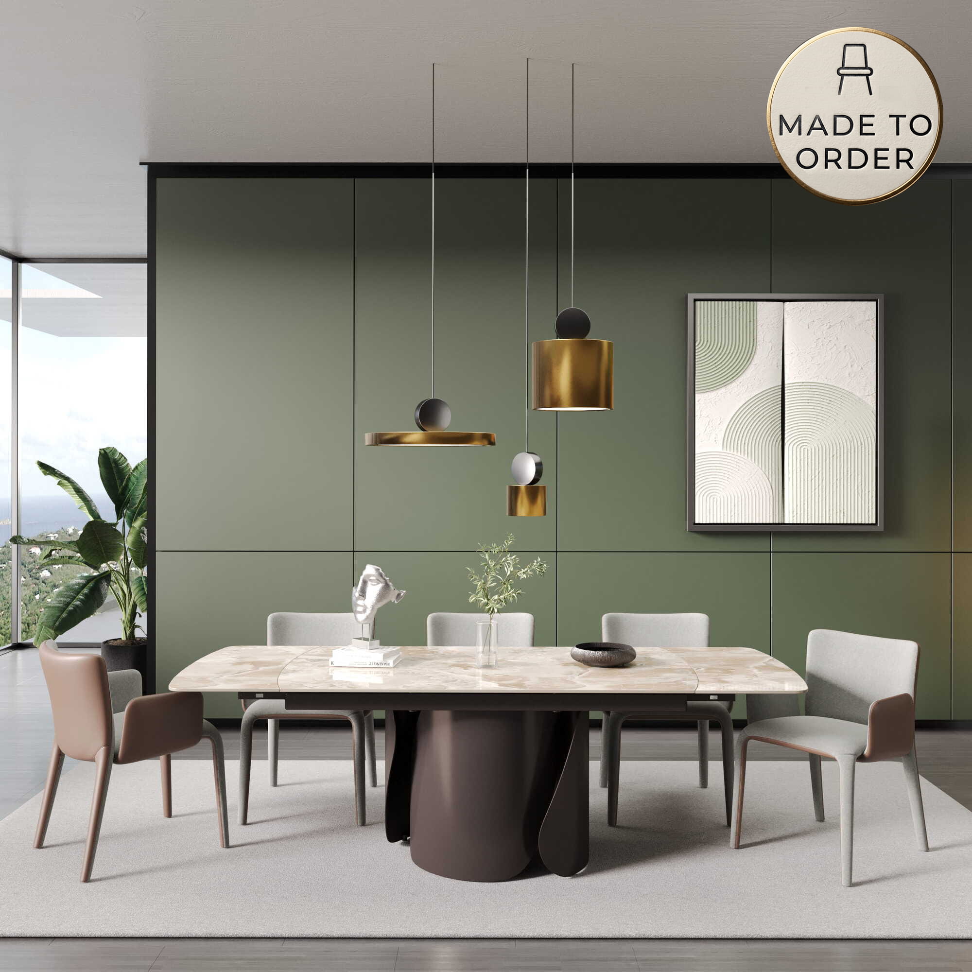 DS-30 .VORTEXA  EXTENDABLE TABLE WITH 6 LUNA BROWN CHAIR