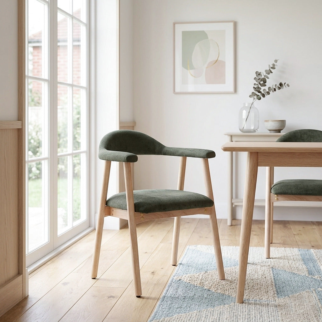 DS-39 .SAVONA BEECH WITH 6 TORINO GREEN CHAIRS DINING SET