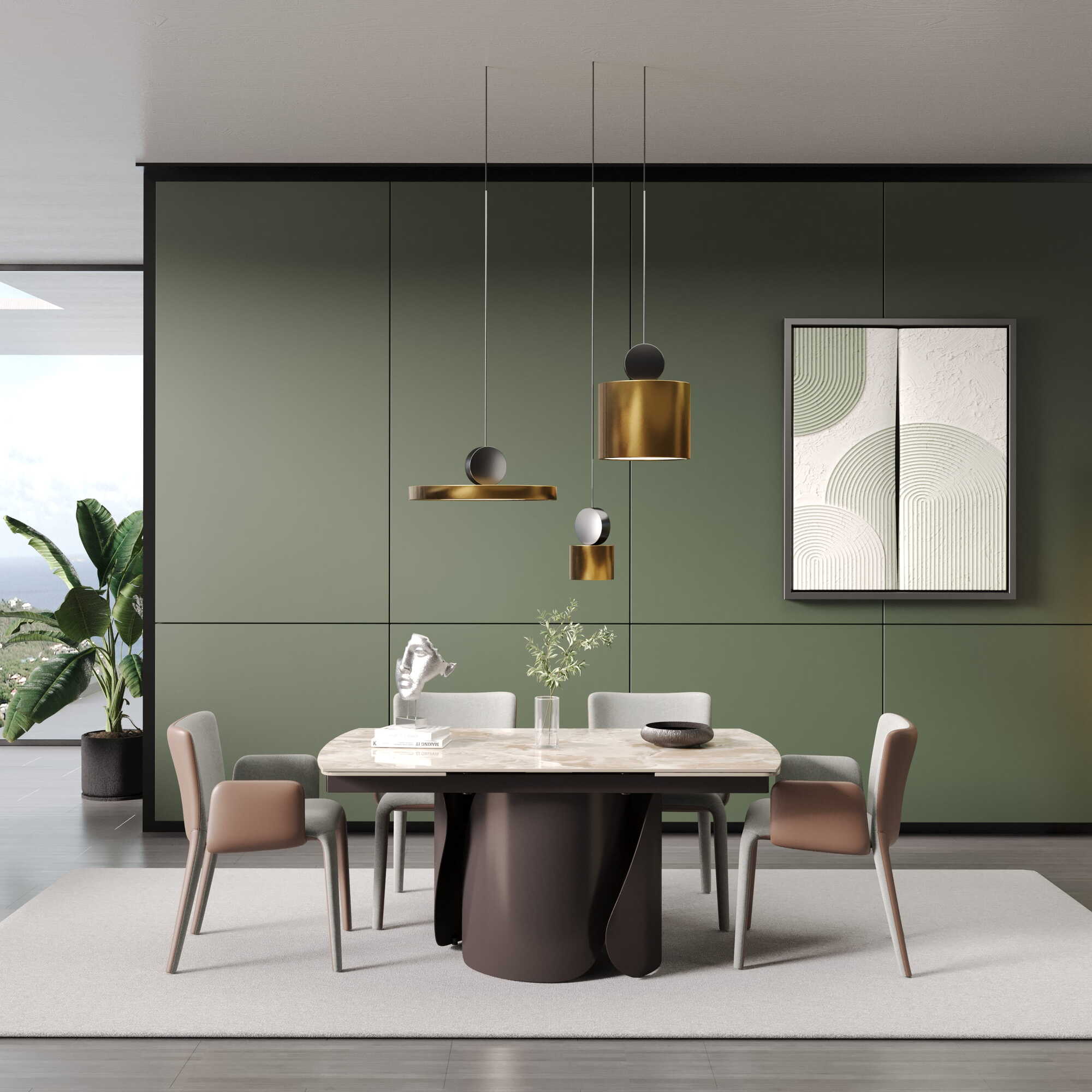 DS-30 .VORTEXA  EXTENDABLE TABLE WITH 6 LUNA BROWN CHAIR