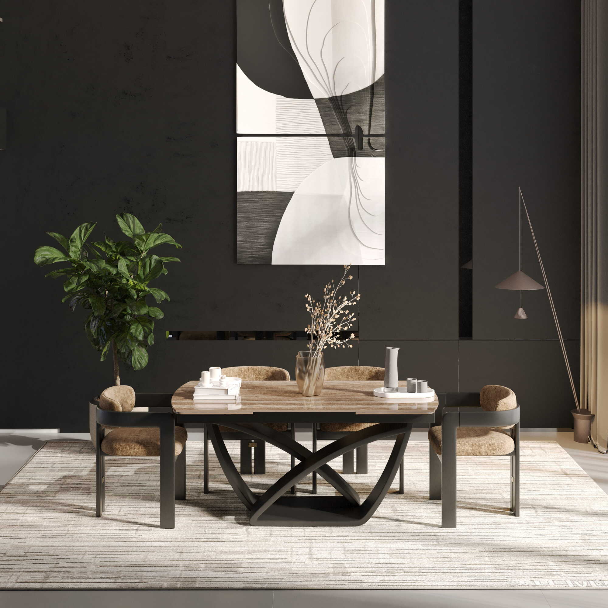 DS-34 .AURELIA BUTTER FLY BASE (2.4M) TABLE WITH 6 Belgravia Brown Chair