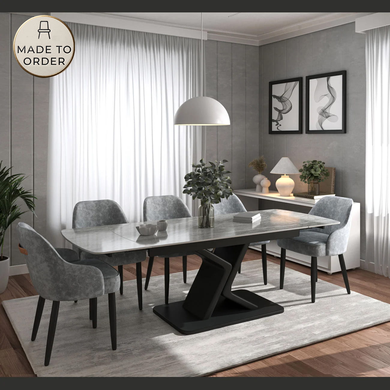 DS-25 .EMILIO TWIST GREY  WITH 6 HARRISON  GREY CHAIR