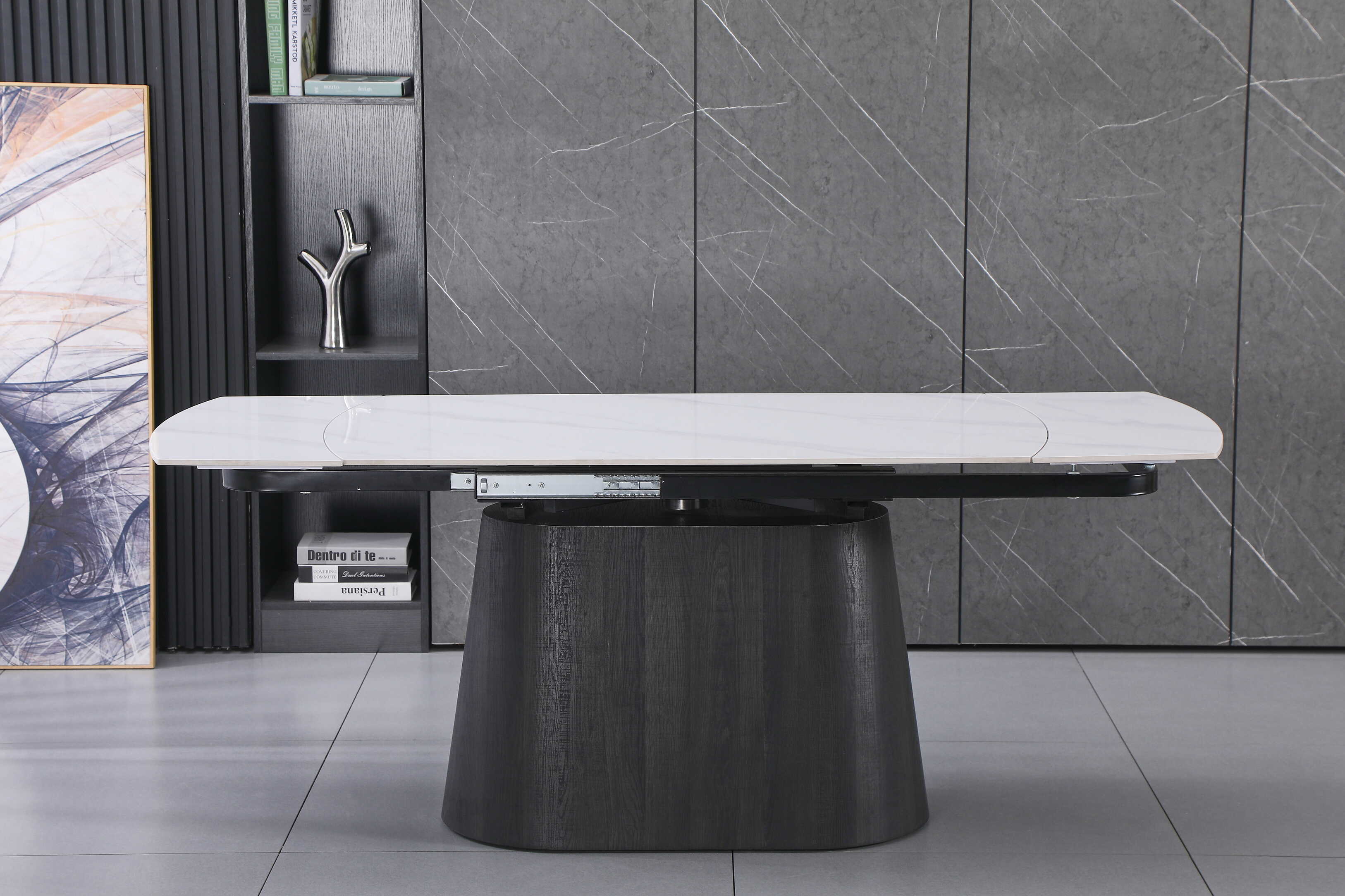 DS-1 .BELLUNO TWIST  WHITE TABLE WITH 6 FRANCIS CHOCOLATE  CHAIR