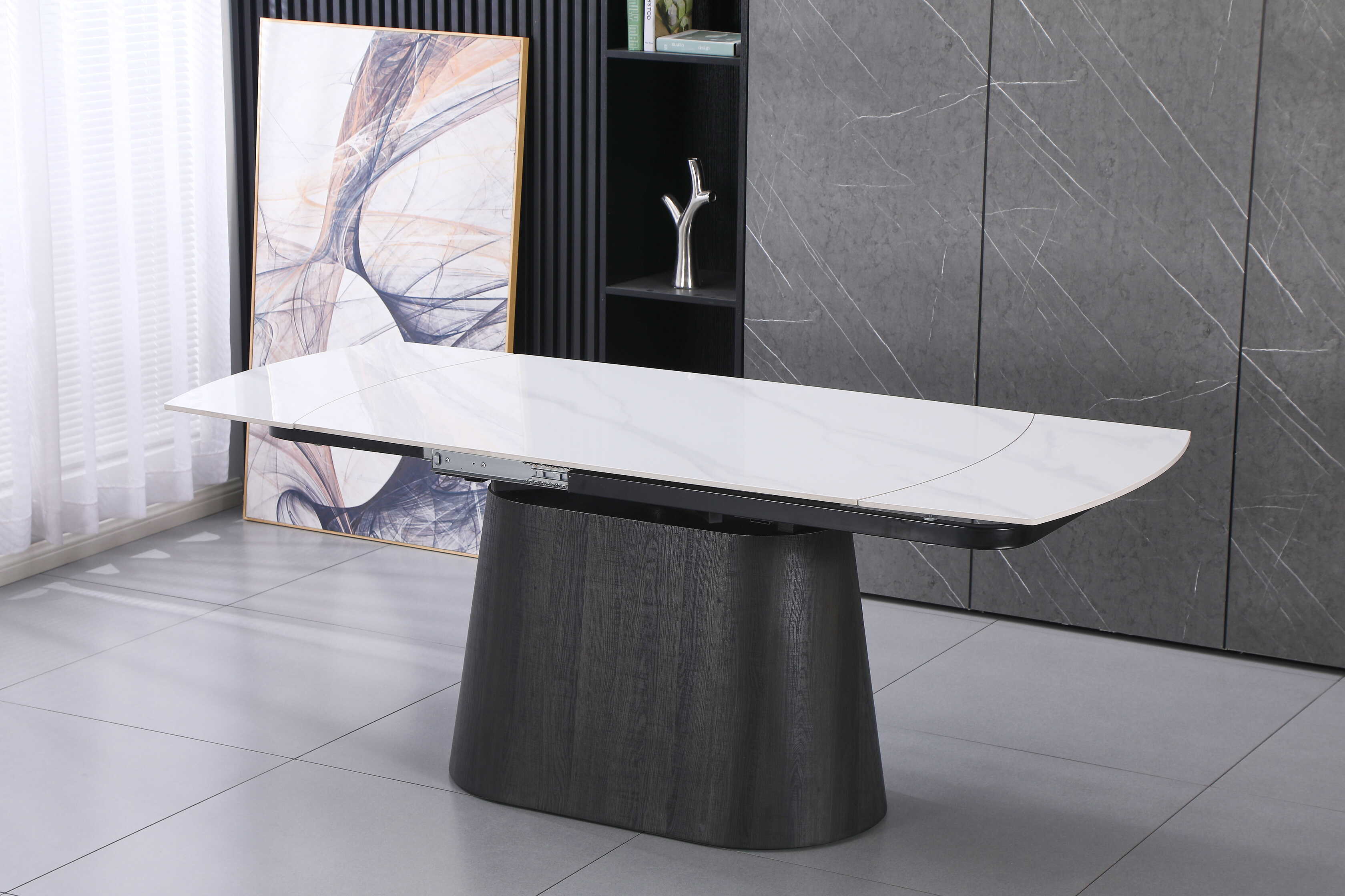 DS-1 .BELLUNO TWIST  WHITE TABLE WITH 6 FRANCIS CHOCOLATE  CHAIR