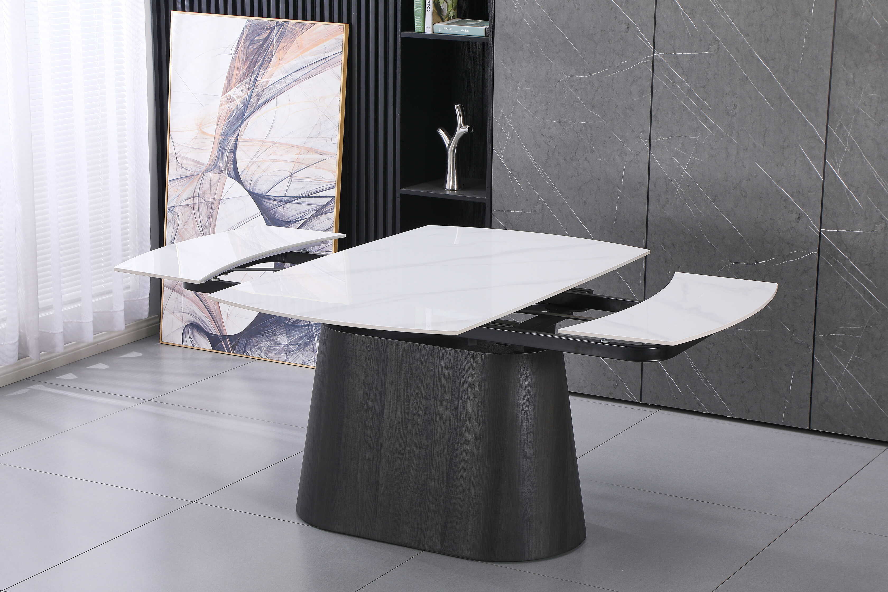 DS-3 .BELLUNO TWIST WHITE TABLE WITH 6 RUSSEL MUSTARD CHAIR