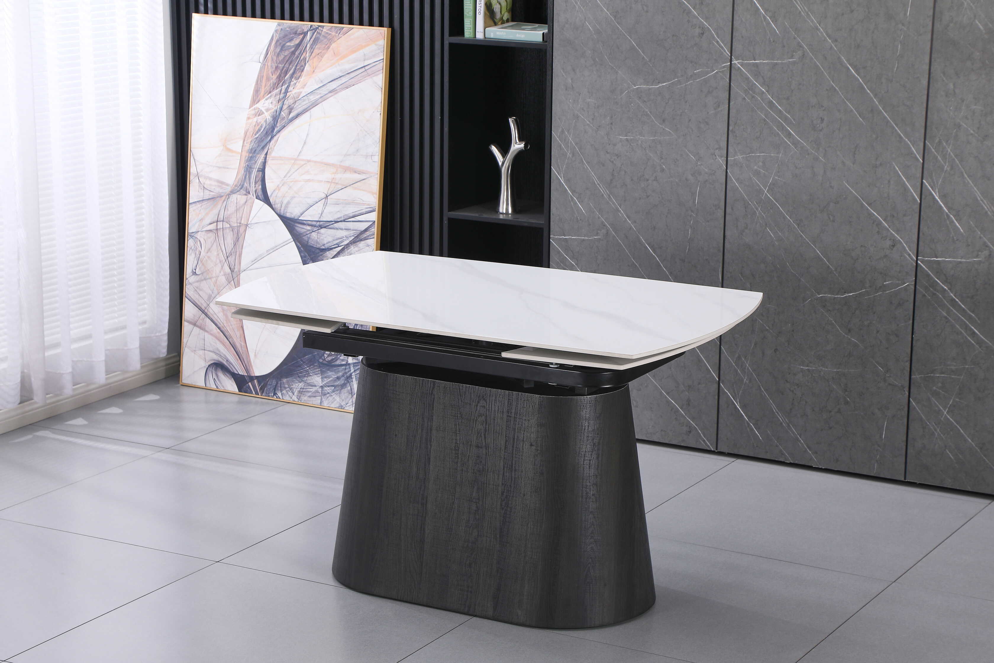 DS-3 .BELLUNO TWIST WHITE TABLE WITH 6 RUSSEL MUSTARD CHAIR