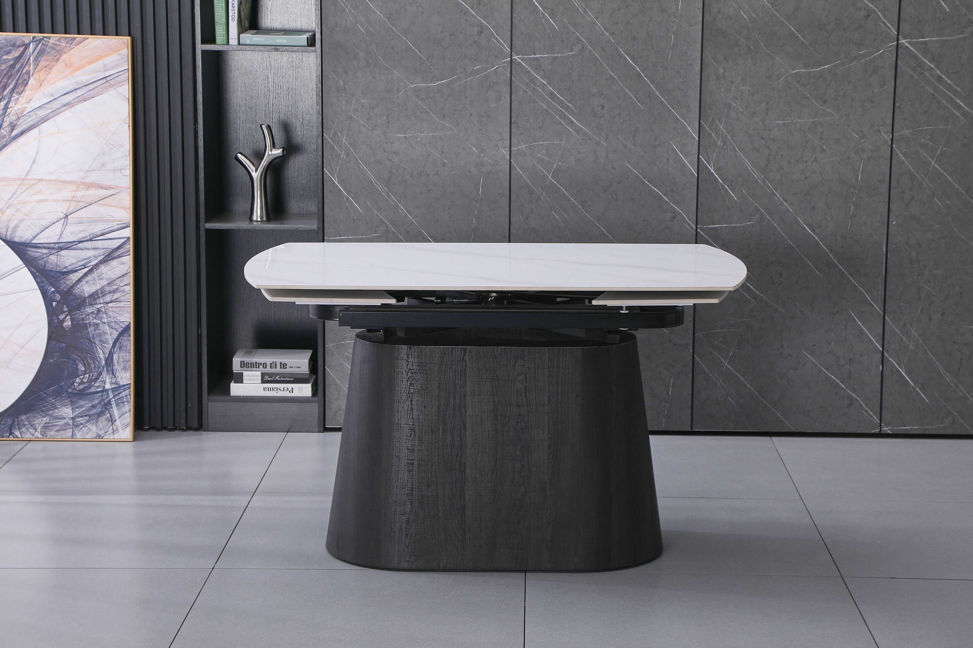 DS-3 .BELLUNO TWIST WHITE TABLE WITH 6 RUSSEL MUSTARD CHAIR