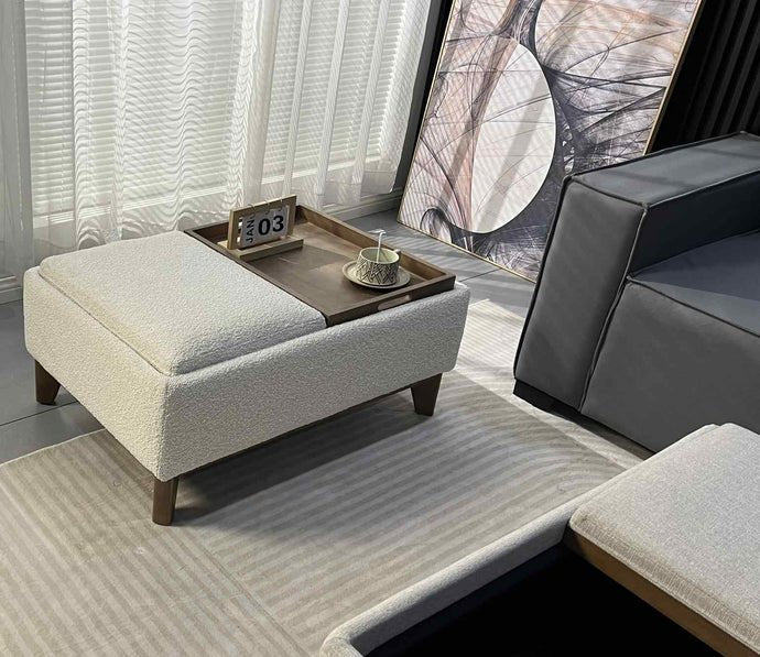 PARMA OTTOMAN COFFEE TABLE SMALL TEDDY BEAR WHITE