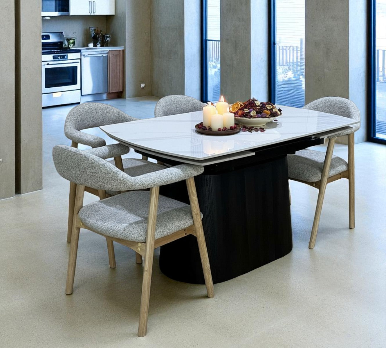 BELLUNO TWIST WHITE WITH TORINO MIXED COLOUR CHAIRS DINING SET