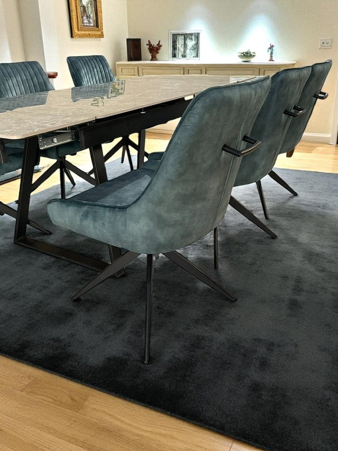 VICENZA DINING TABLE SET GREEN WITH 6 RUSSELL 360 AUTO SPIN CHAIRS GREEN