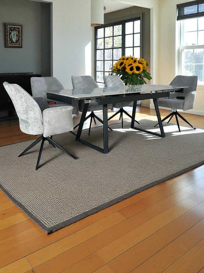 VICENZA DINING TABLE SET GREEN WITH 6 VENEZIA 360 AUTO SPIN CHAIRS WITH ARMREST GREY