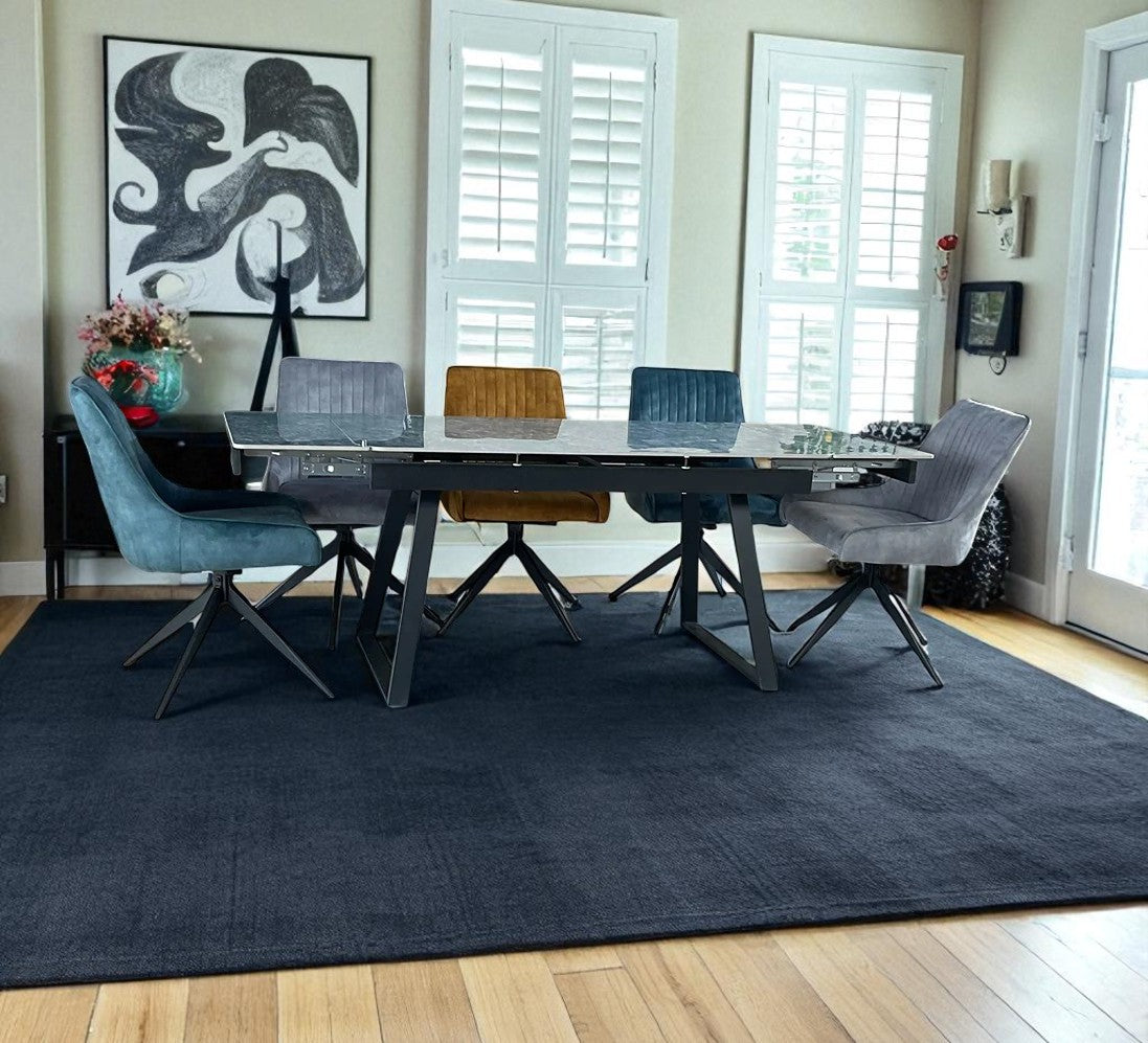 VICENZA DINING TABLE SET GREEN WITH 6 RUSSELL 360 AUTO SPIN CHAIRS MIXED COLOUR