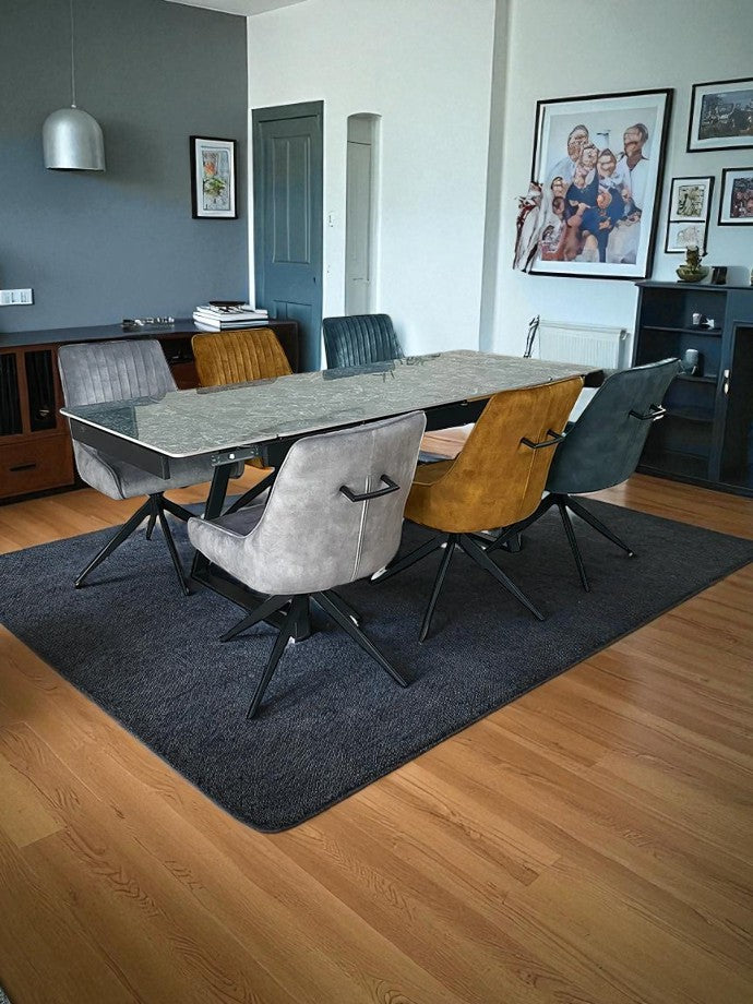 VICENZA DINING TABLE SET GREEN WITH 6 RUSSELL 360 AUTO SPIN CHAIRS MIXED COLOUR