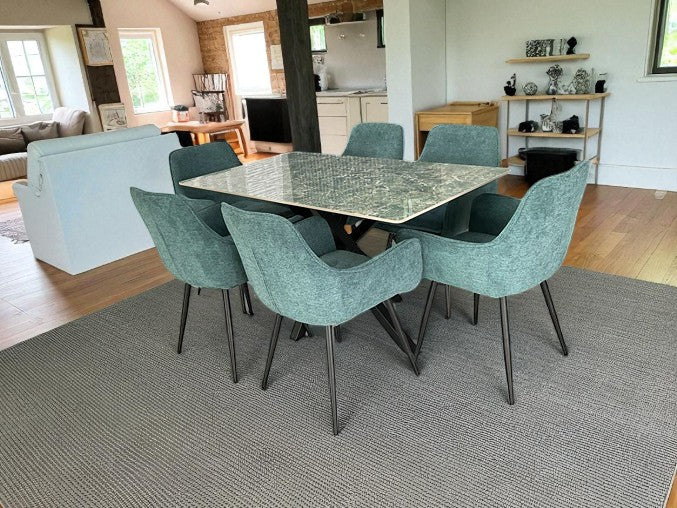 AREZZO GREEN WITH 4 RUSSELL BLUE CHAIRS DINING SET