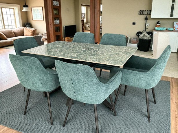AREZZO GREEN WITH 4 RUSSELL BLUE CHAIRS DINING SET