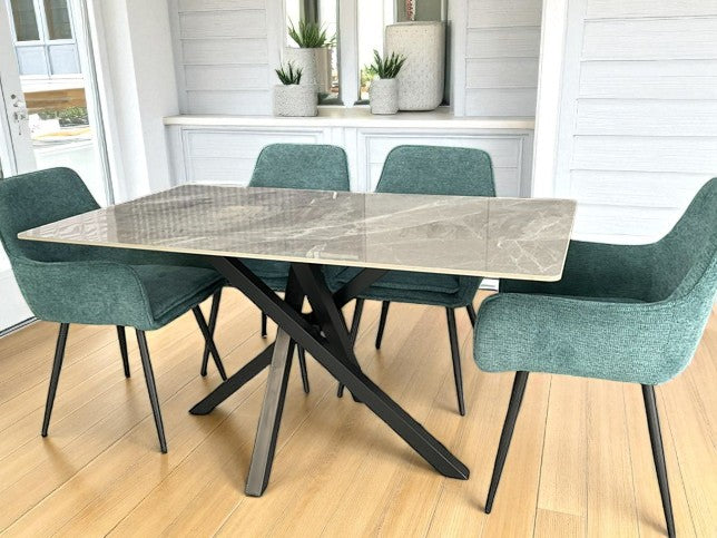 AREZZO GREY WITH 4 RUSSELL BLUE CHAIRS DINING SET