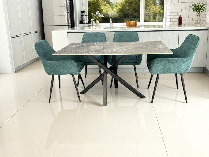 AREZZO GREY WITH 4 RUSSELL BLUE CHAIRS DINING SET