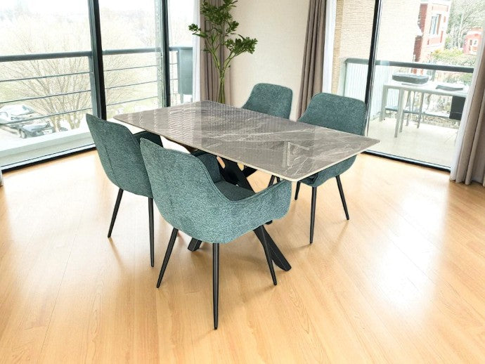AREZZO GREY WITH 4 RUSSELL BLUE CHAIRS DINING SET
