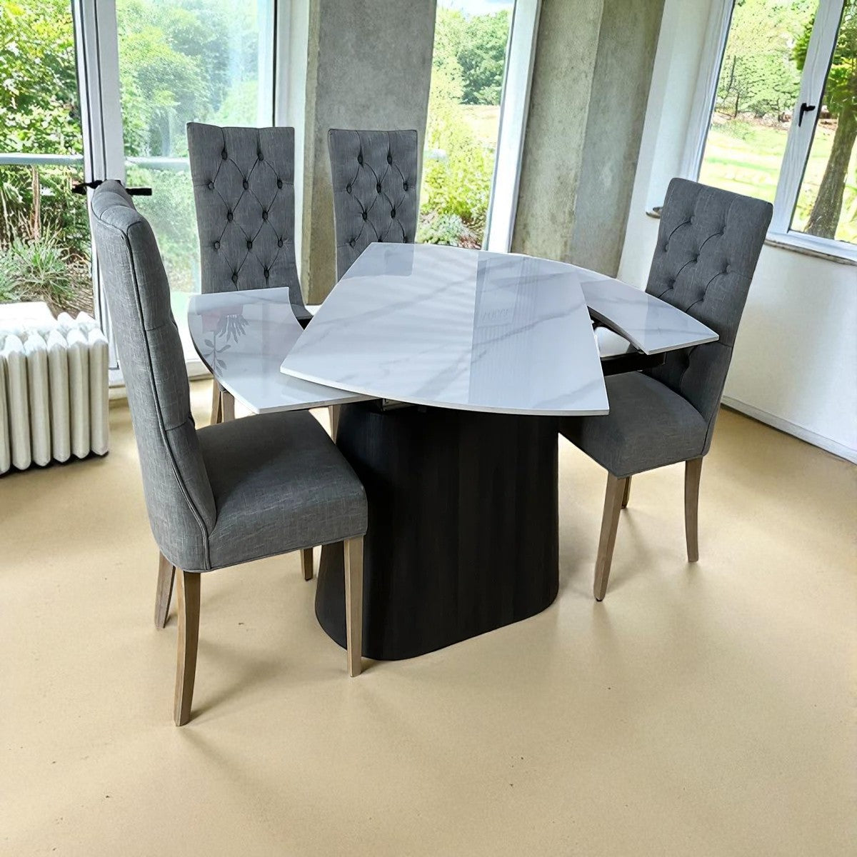 BELLUNO TWIST WOOD WITH 6 ANDREA LIGHT CHAIRS DINING SET