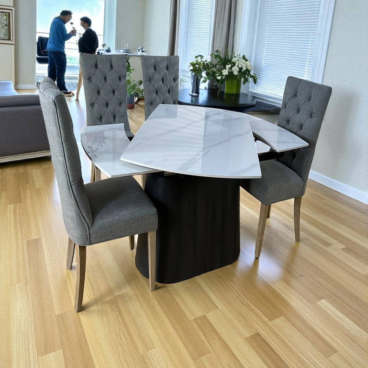 BELLUNO TWIST WOOD WITH 6 ANDREA LIGHT CHAIRS DINING SET