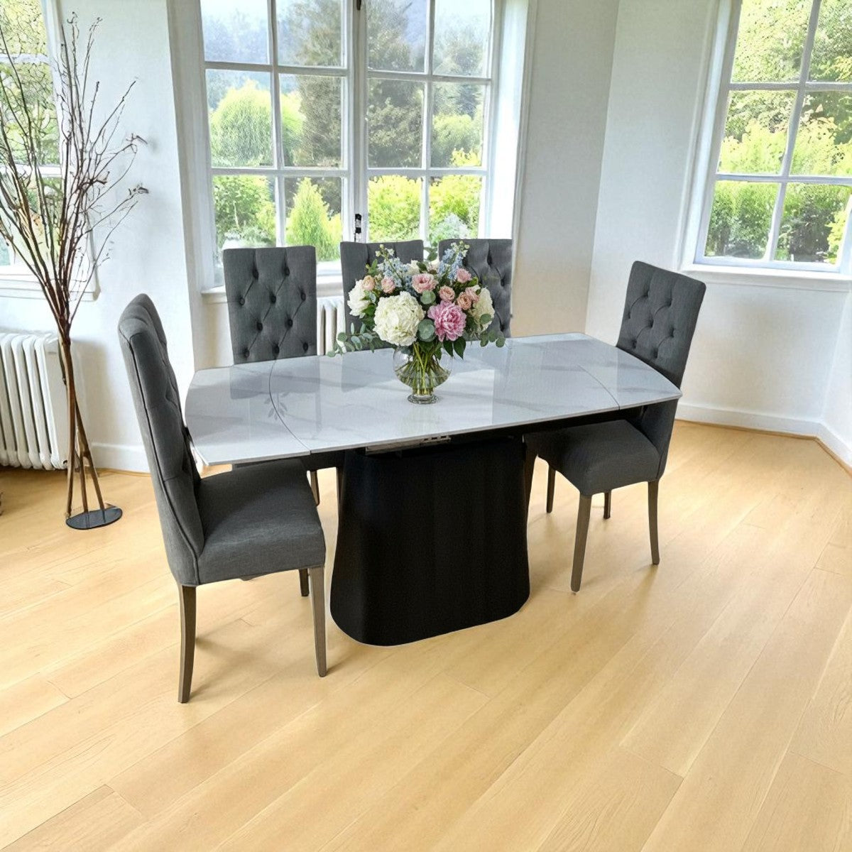 BELLUNO TWIST WOOD WITH 6 ANDREA LIGHT CHAIRS DINING SET