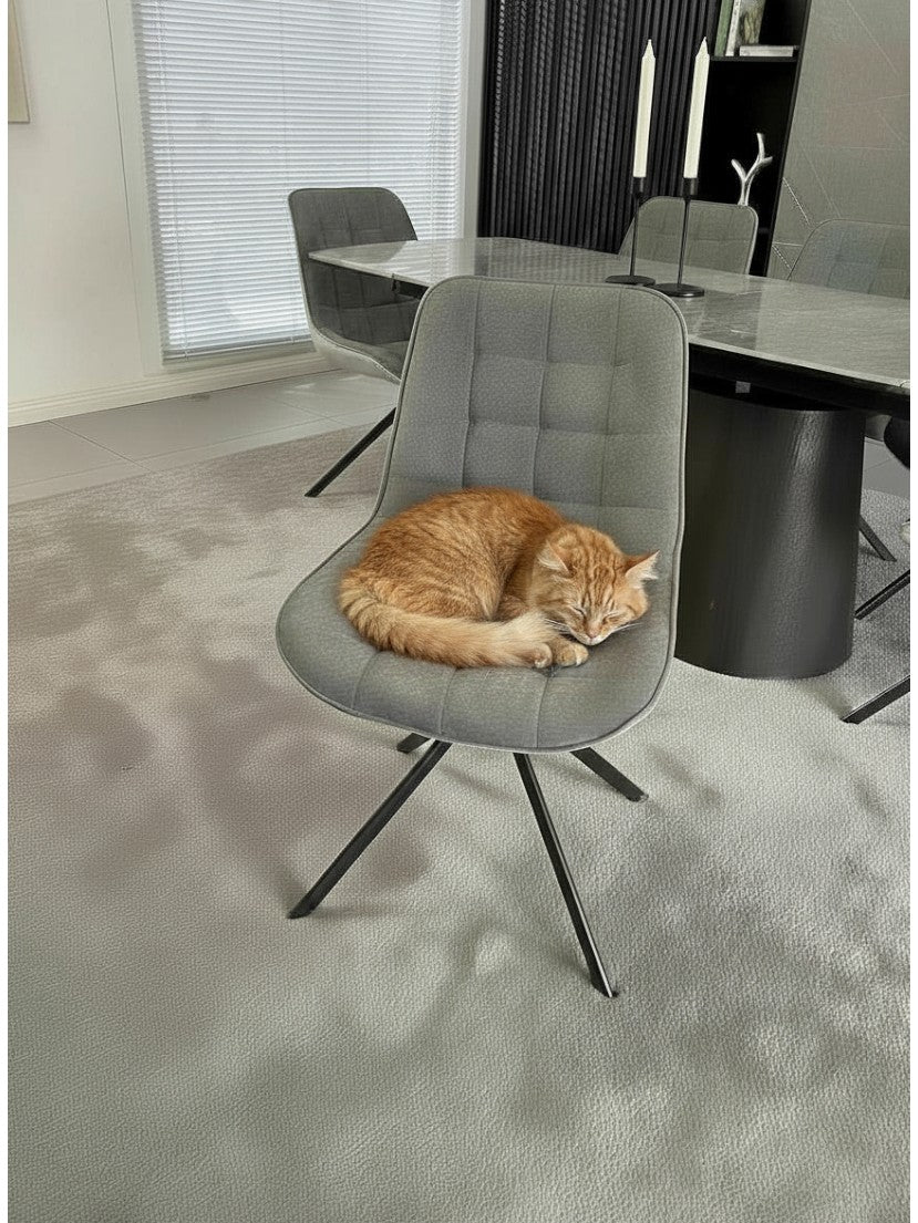 BELLUNO TWIST WOOD GREY WITH 6  LARKIN GREY 360 AUTO SPIN CHAIR DINING SET