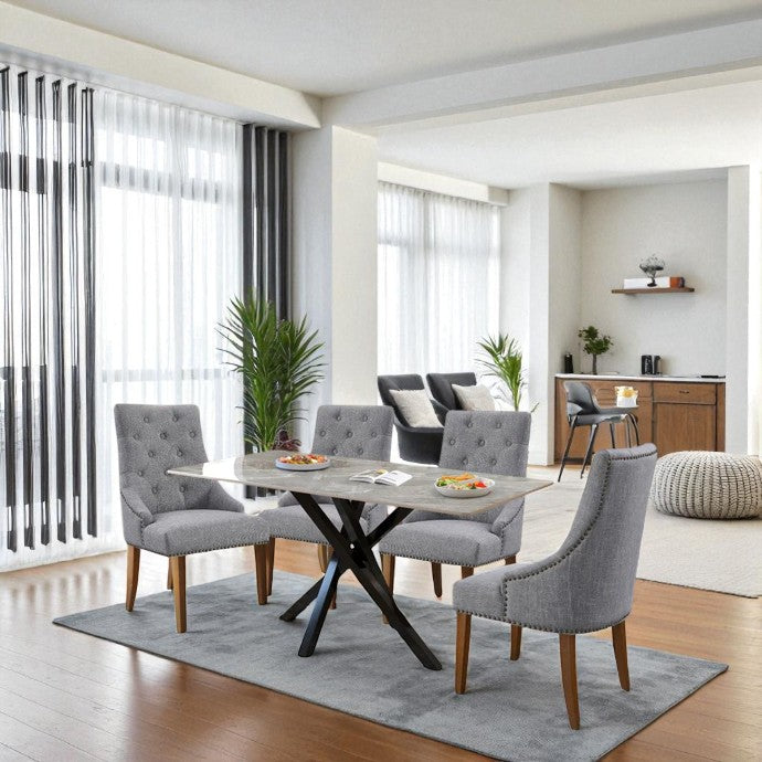 AREZZO BLACK WITH 4 MANOLA LIGHT GREY CHAIRS DINING SET