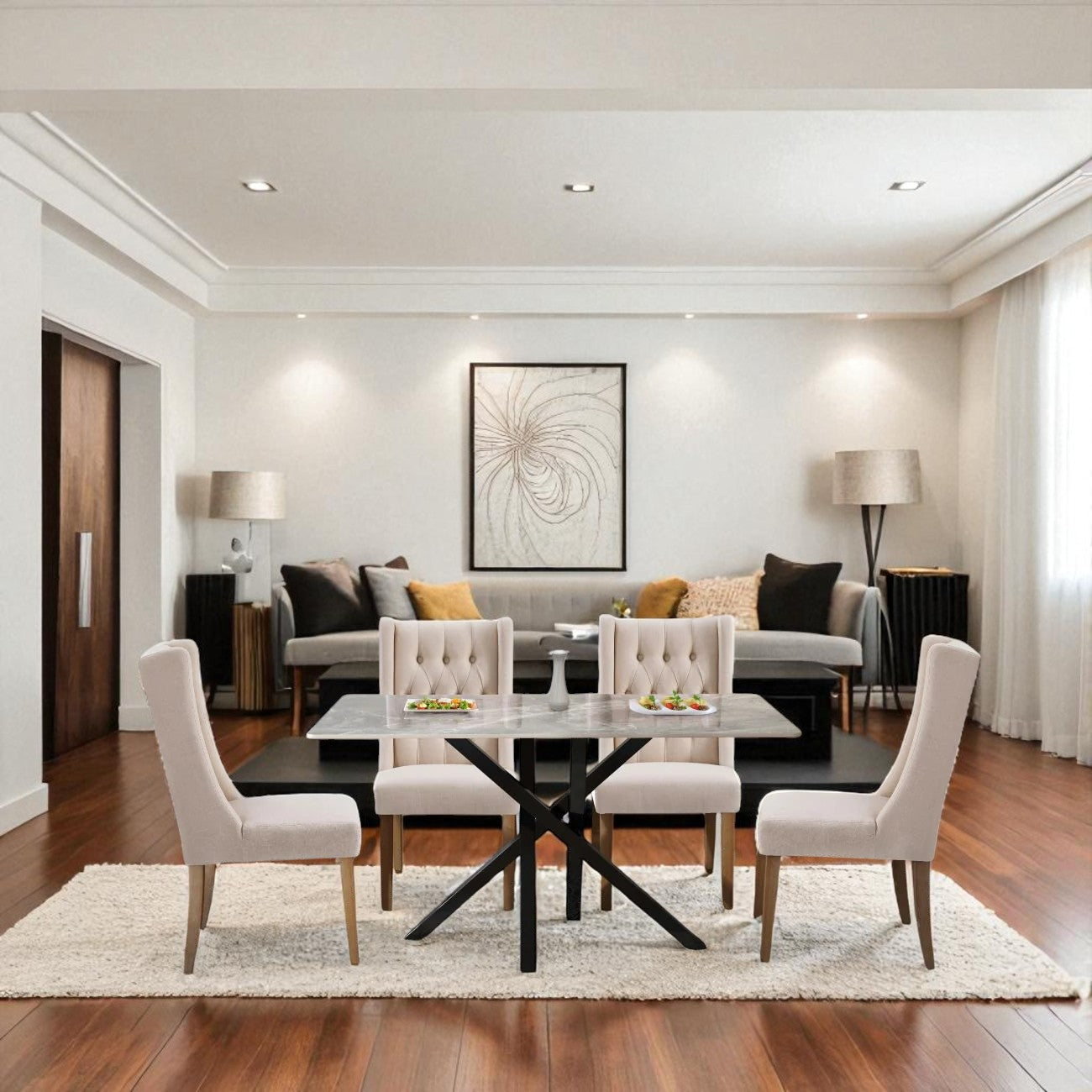 AREZZO WHITE WITH 4 ANDREA GREY CHAIRS DINING SET