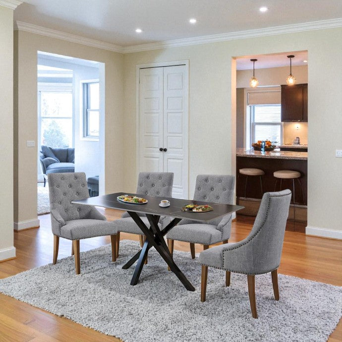 AREZZO BLACK WITH 4 MANOLA LIGHT GREY CHAIRS DINING SET