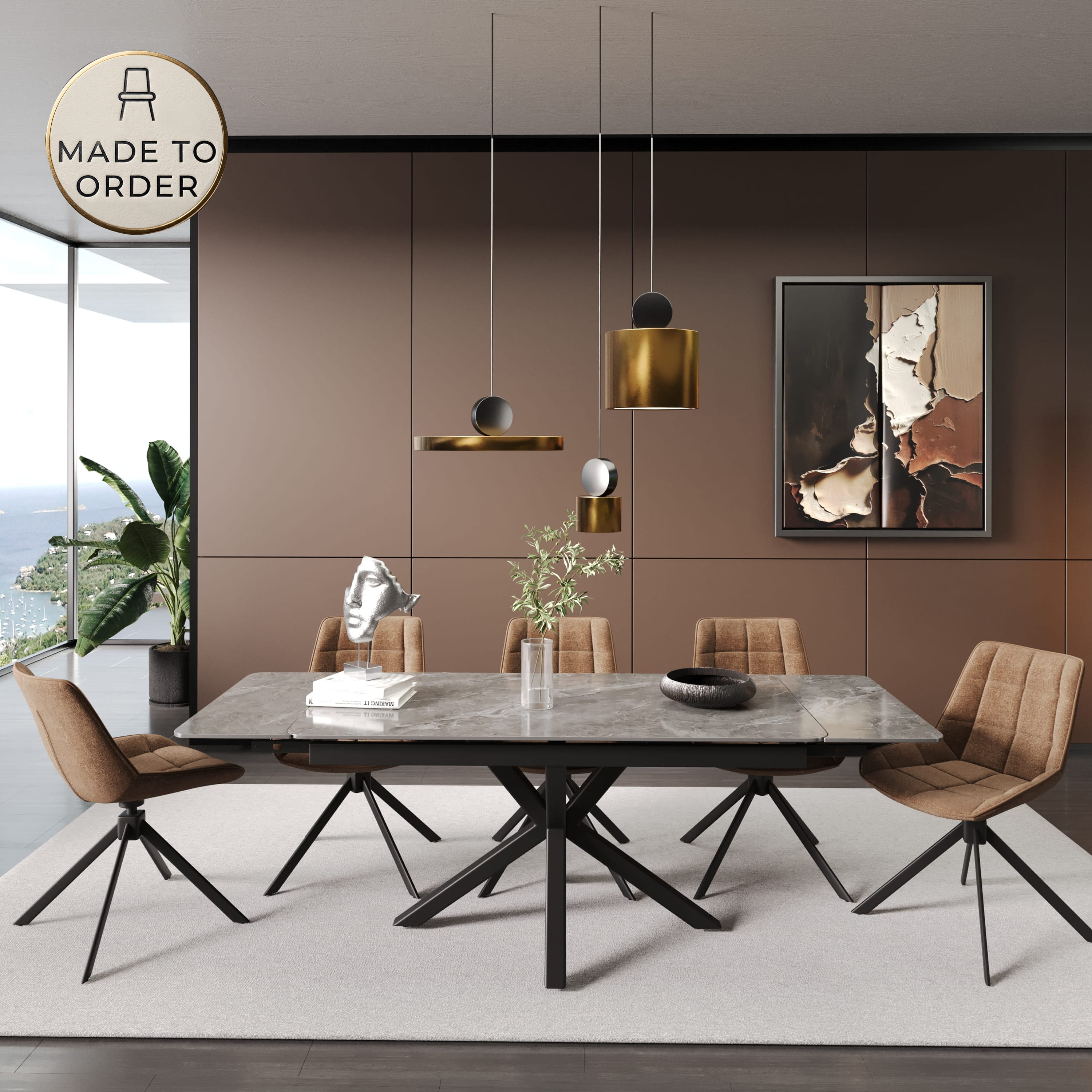 DS-31 .SAVONA TABLE GREY WITH 6 LEICESTER GRID SWIVEL CHAIR