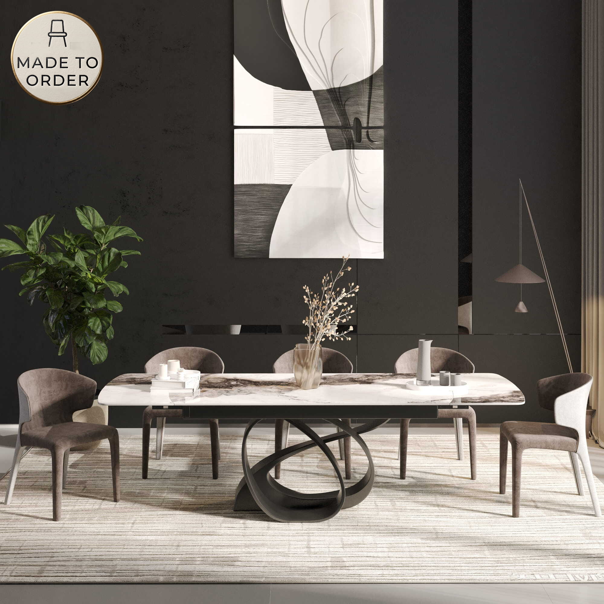 DS-28 .VENEZIA EXTENDABLE DINING TABLE WITH 6 LUNA DARK BROWN CHAIR