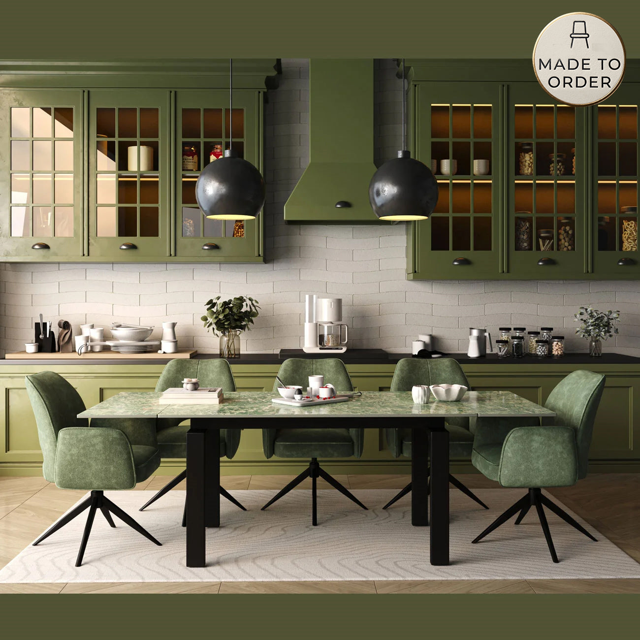 DS-19 .SORRENTO TABLE GREEN WITH 6 VENEZIA DC GREEN