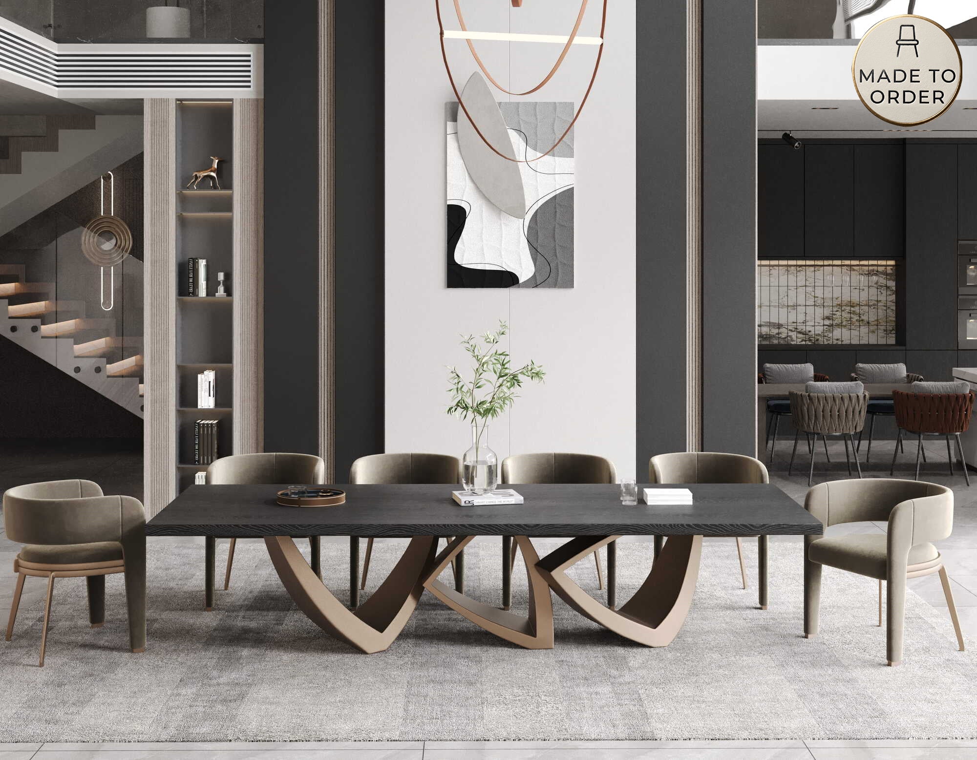DS-27 .TRIGONO DINING TABLE WITH 8 BELLUNO LIGHT BEIGE