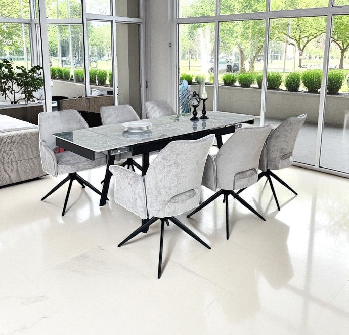 SORRENTO GREEN  WITH 6 VENEZIA GREY CHAIRS DINING SET