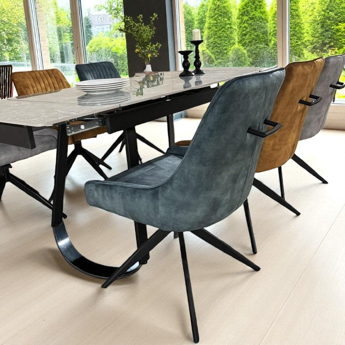 SORRENTO GREEN WITH 6 RUSSELL MIXED COLOURS CHAIRS DINING SET