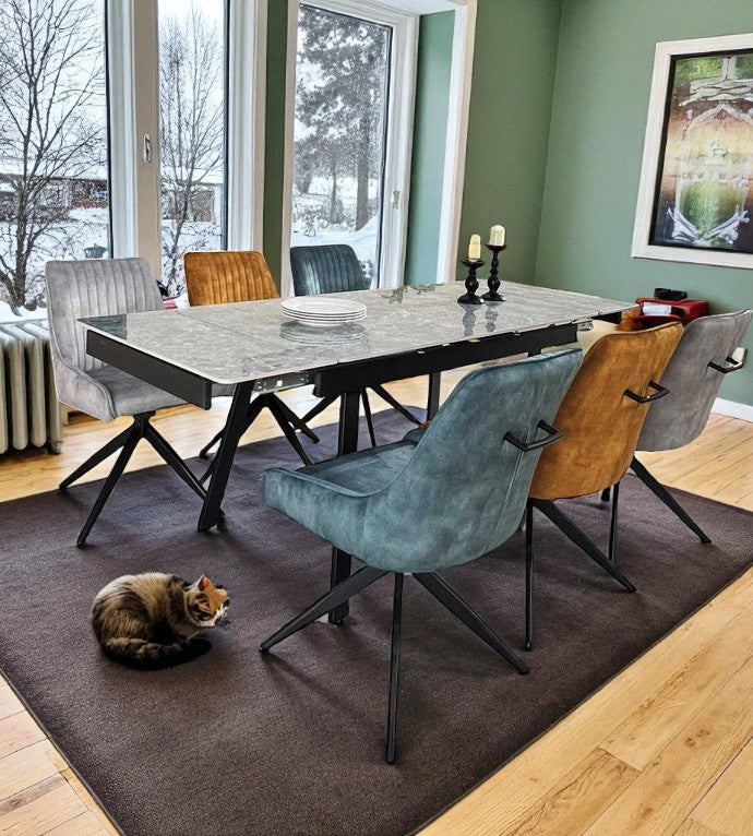 SORRENTO GREEN WITH 6 RUSSELL MIXED COLOURS CHAIRS DINING SET