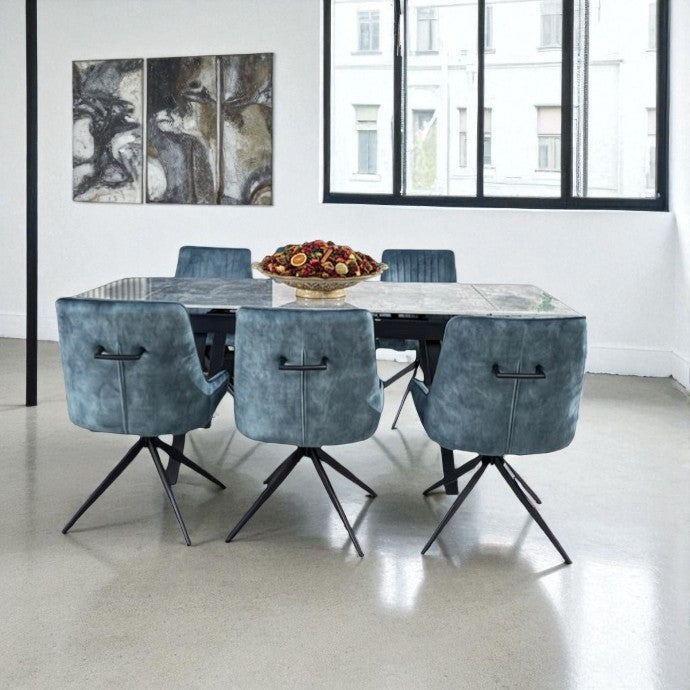 SORRENTO GREEN WITH 6 RUSSELL TEAL BLUE CHAIRS DINING SET