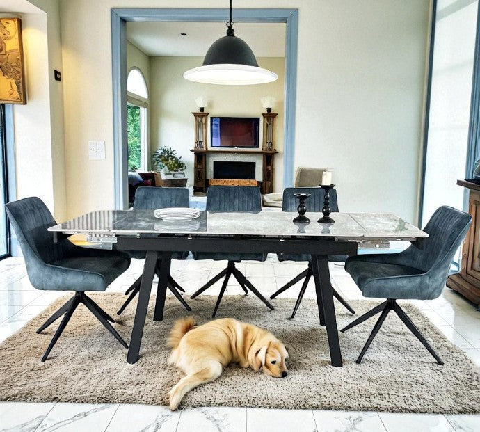 SORRENTO GREEN WITH 6 RUSSELL TEAL BLUE CHAIRS DINING SET