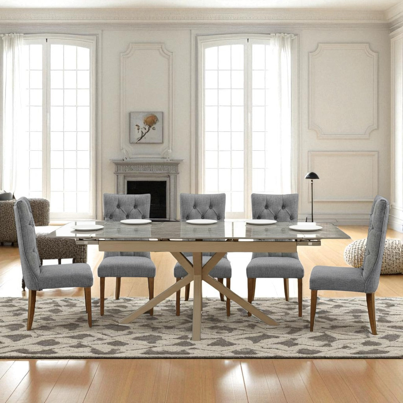 SAVONA BEECH WITH 6 ANDREA LIGHT CHAIRS DINING SET