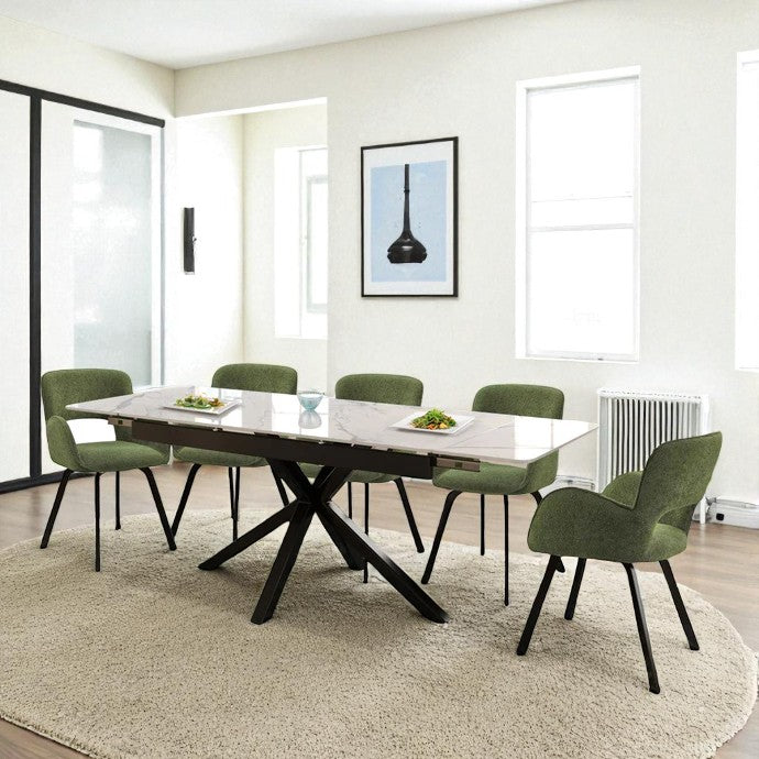 SAVONA BEECH WITH 6 BRUTUS GREEN  CHAIRS DINING SET