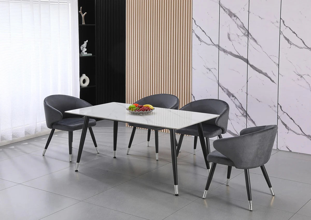 LARKIN DINING TABLE WHITE WITH SILVER TIPS