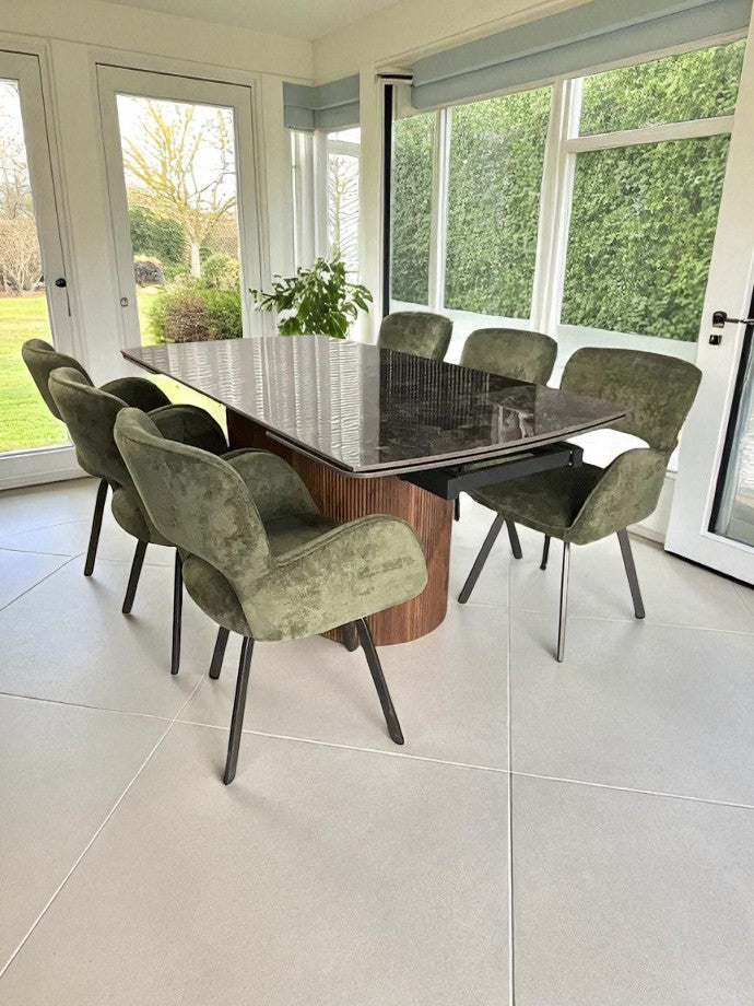 AURELIA PEDISTAL WITH 6 BRUTUS GREEN CHAIRS DINING SET