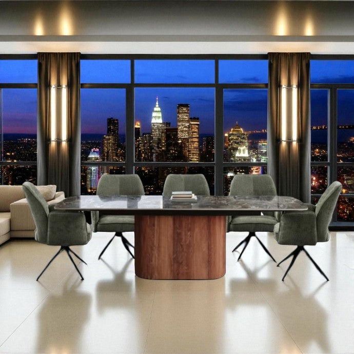 AURELIA WITH PEDISTAL LEGS WITH 6 VENEZIA GREEN  CHAIRS GREEN DINING SET