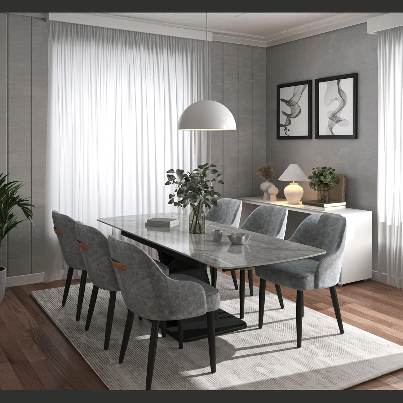 DS-25 .EMILIO TWIST GREY  WITH 6 HARRISON  GREY CHAIR