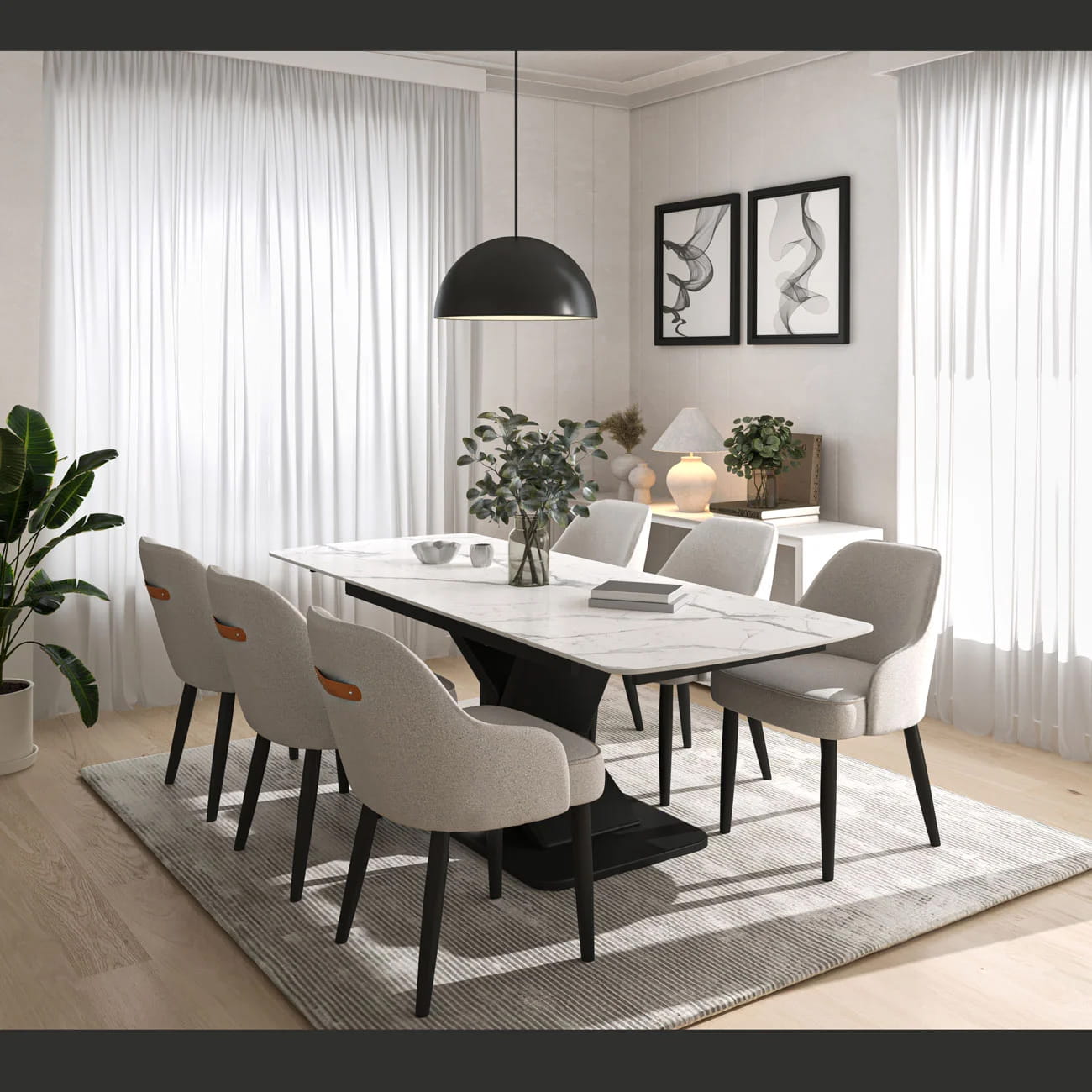 DS-24 .EMILIO TWIST WHITE  WITH 6 HARRISON LIGHT GREY CHAIR