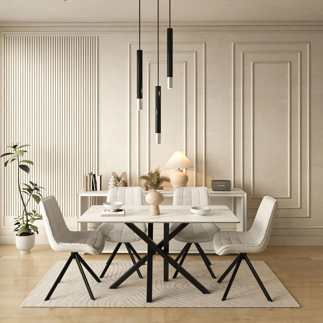 DS-5 .AREZZO WHITE WITH 4 LARKIN WHITE CHAIRS DINING SET