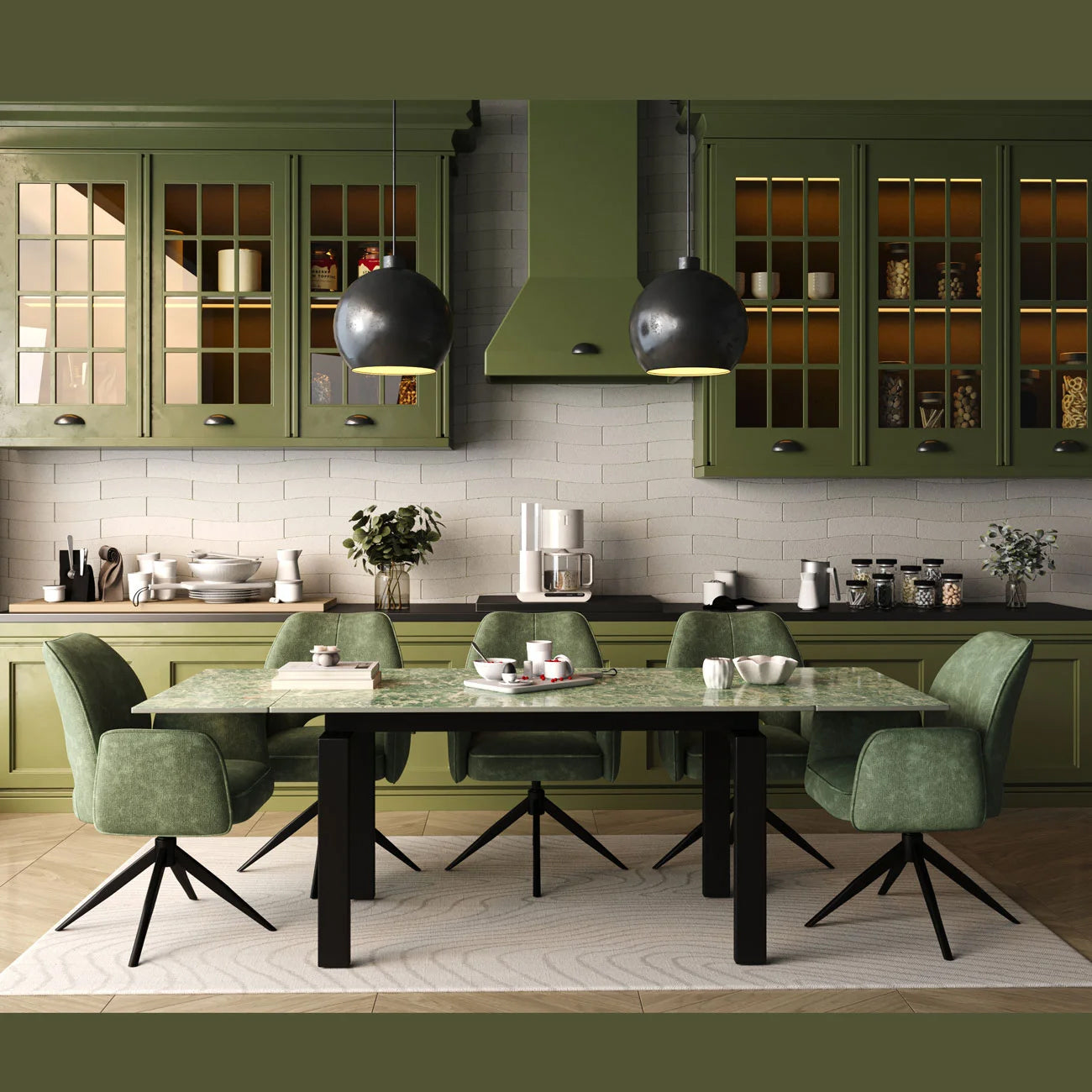 DS-19 .SORRENTO TABLE GREEN WITH 6 VENEZIA DC GREEN