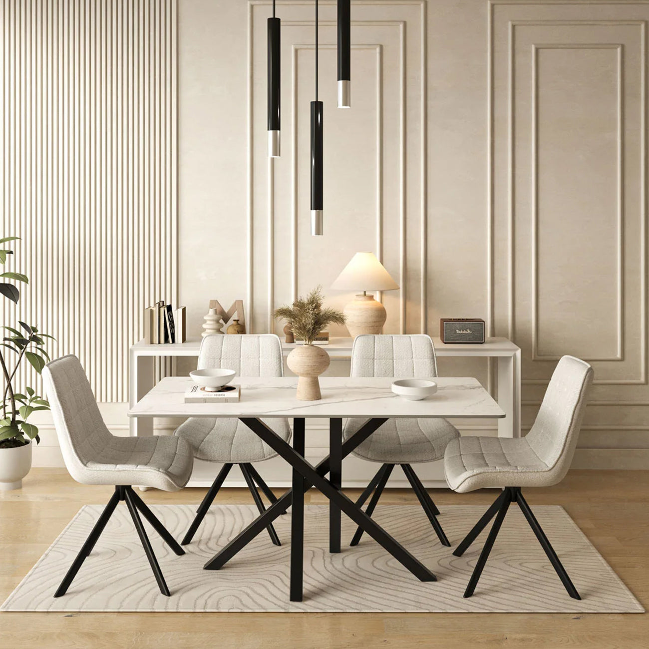 DS-5 .AREZZO WHITE WITH 4 LARKIN WHITE CHAIRS DINING SET