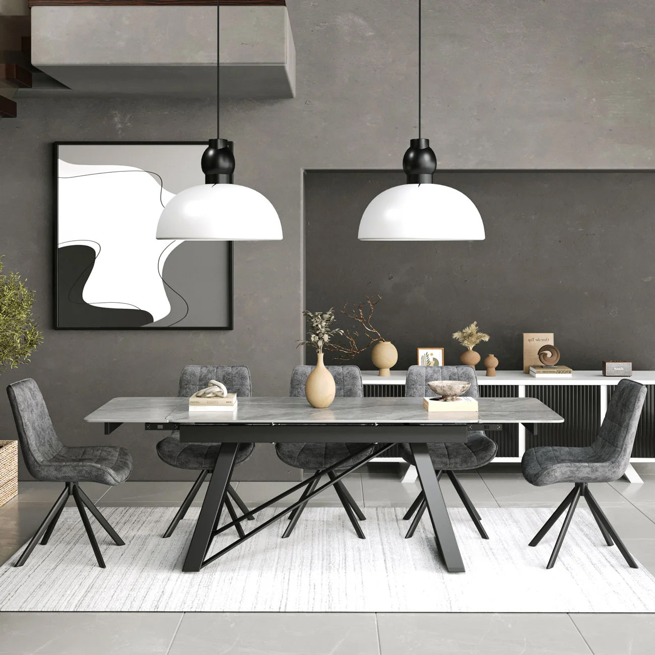 DS-22 .VICENZA TABLE WHITE WITH 6 LARKIN SPIN GREY